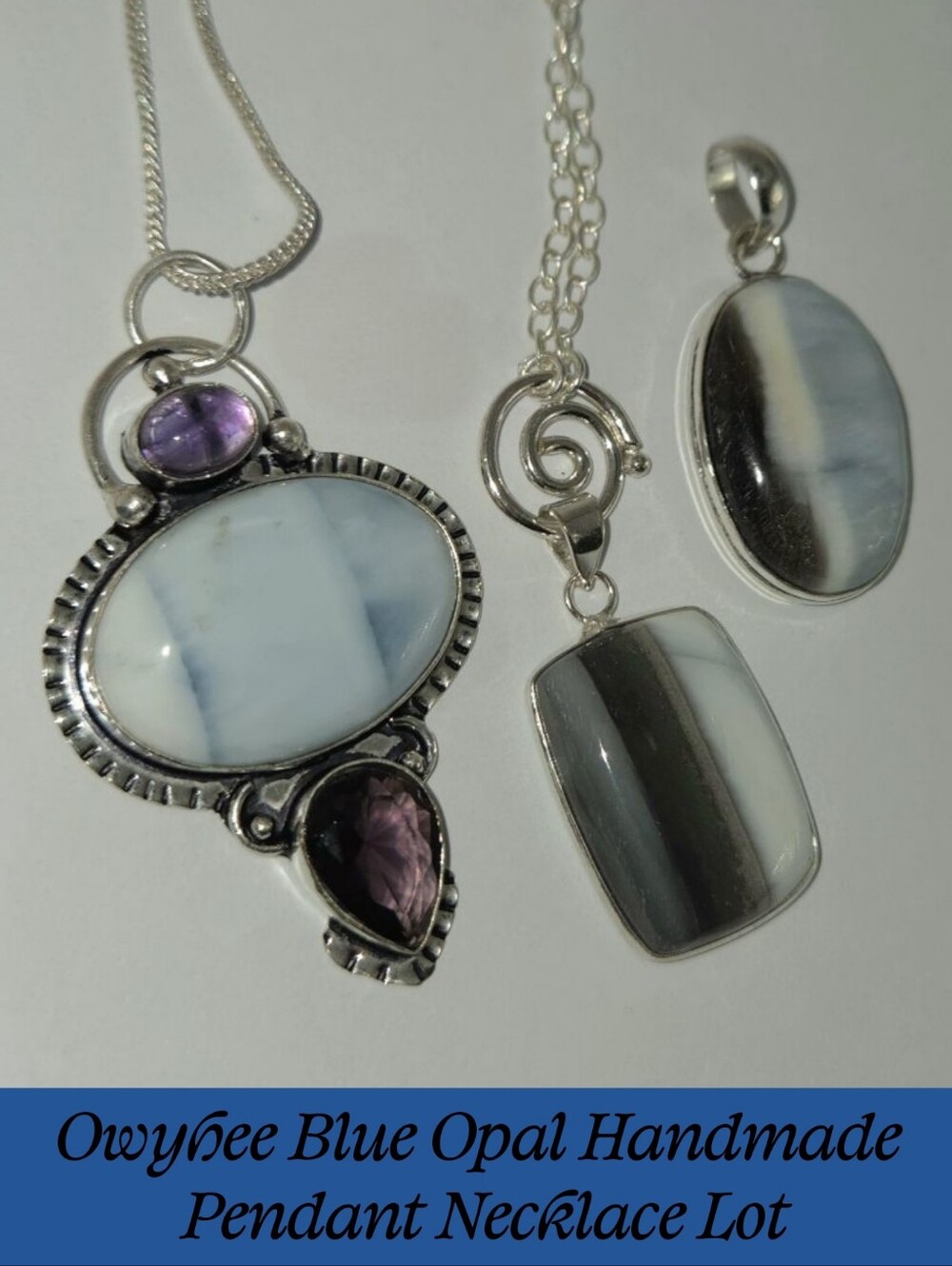 Owyhee Blue Opal Gemstone Handmade Pendant Necklace Jewelry Set